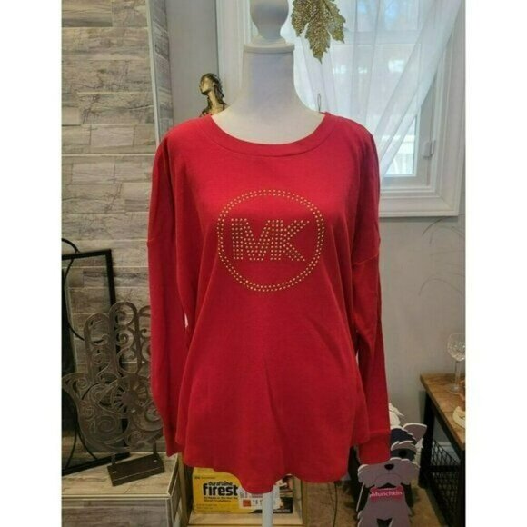 Michael Kors Tops - Michael Michael Kors Women's Rhinestone-Logo Waffle-Knit Top - Crimson, NWT SZ L